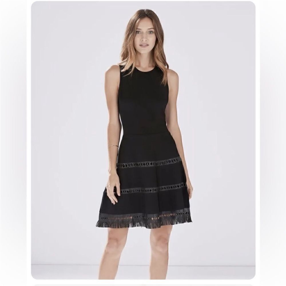 Parker Black leather  Trim Mini Dress, XS